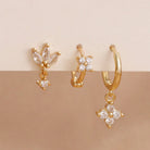 3PCS Stainless Steel Zircon Flower Earring Set for Women -