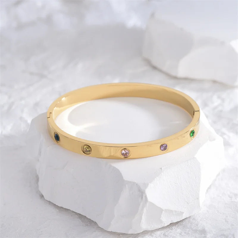 Gold Color Zircon And Cross Nut Nail Bracelet Gold & Bangle For Woman -