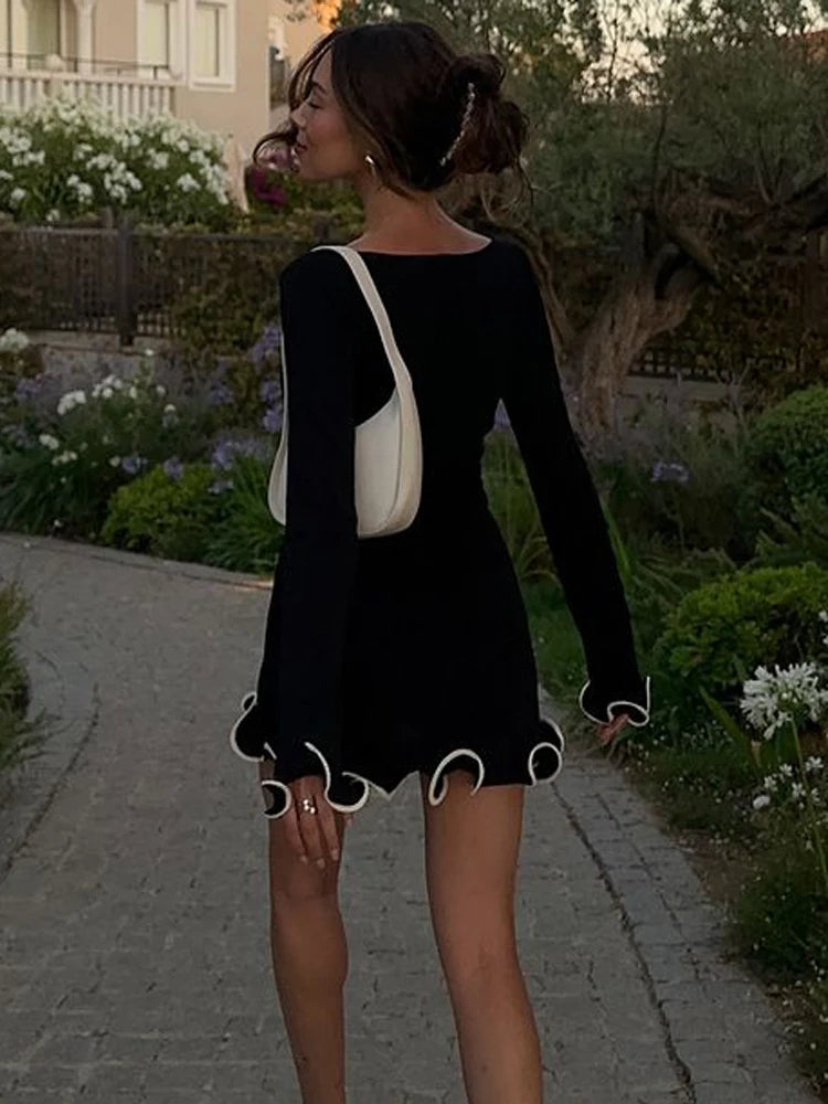 Women's Mini Dress Ruffled High Waist Elegant (Slim Fit) -
