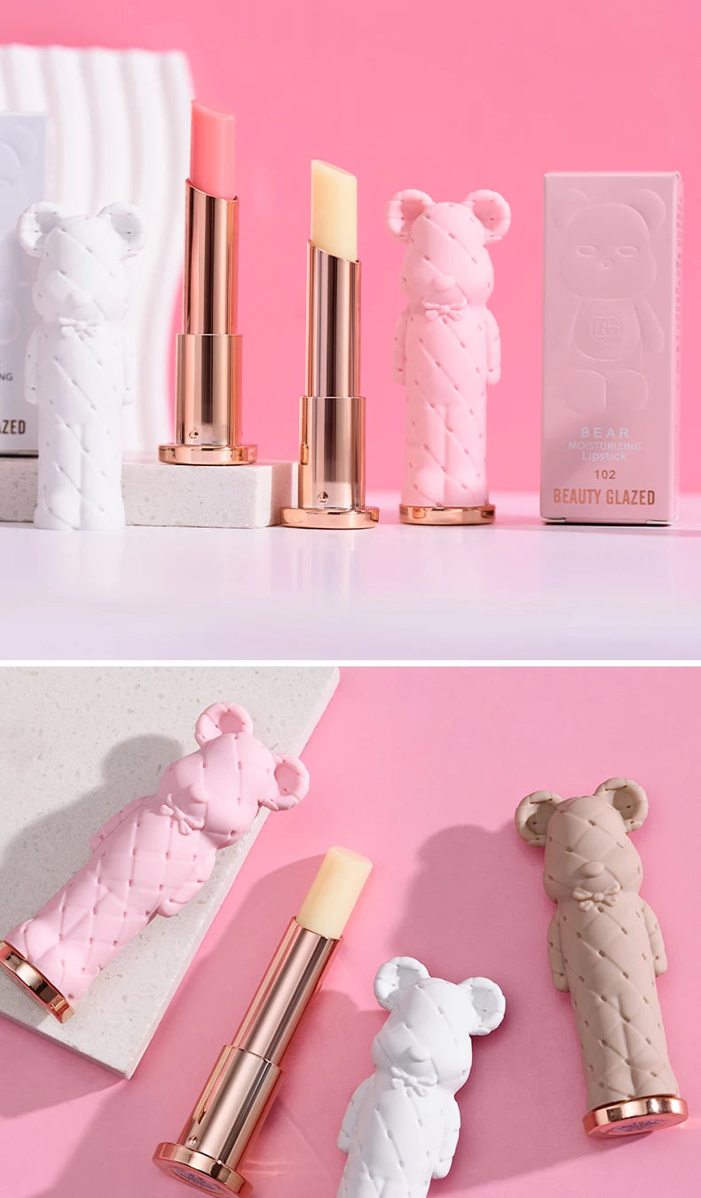 Beauty Glazed Bear Moisturizing Lipstick,Colored Lip Balm,Nourishing Lip stick,Easy To Color,Watery -