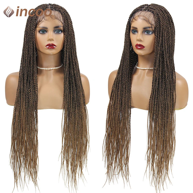 Full Lace Frontal Wigs Twist Braids Box Braids Lace Faux Locs Wig Goddess Braids -