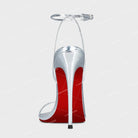Silver 12cm slim toe high-heeled shoes, 2025 new sexy one-piece buckle fashion sandals, single shoe33-46 -