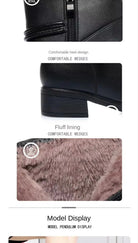 Winter Boots Women's Waterproof Warm Leather Mother Cotton Boots Fashion Black Mid heel Plush Snow Boots Soft Sole Short Boot -