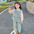 Children's Clothing Sets Girls Denim Vest + Long Sleeve Shirt + Wide Leg Pants Three-piece Suit Toddler Kids Boutique Clothes -