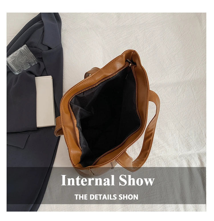 Accessorize with sophistication using these simple large capacity retro PU leather tote bags for women. Practical as both a tote or underarm handbag, this versatile accessory adds an elegant touch to your ensemble. -