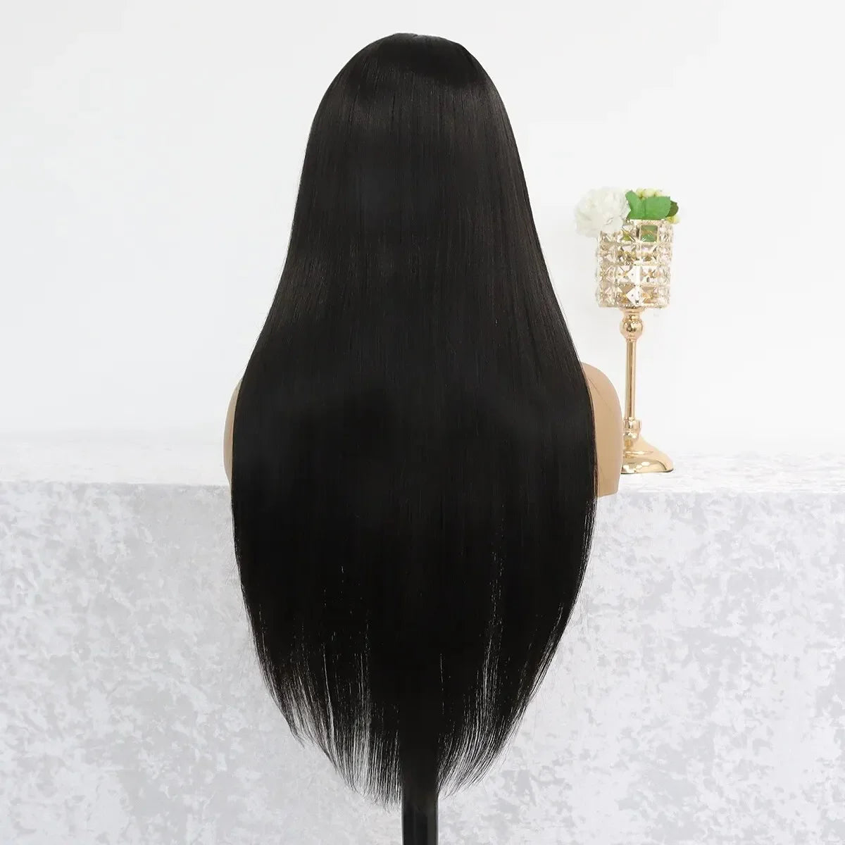 Long Straight Black Lace Front Wig Natural Black Pre Plucked HD Lace Front Wig Glueless Heat Resistant Fiber -