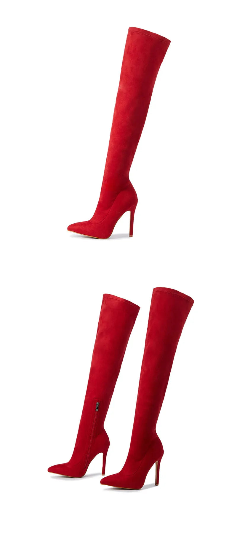 Eilyken Sexy Fashion Pointed Toe Over-The-Knee Boots Women Red Zipper High Heels Shoes Winter Striptease Motorcycle Long Botas -
