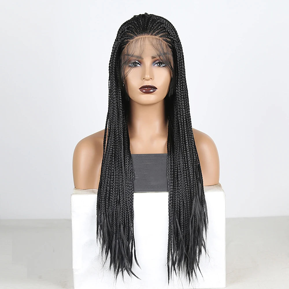 Enhance your style with this 13x4 lace front braided box braids wig—a fashionable and versatile choice for a trendy and chic hairstyle. -