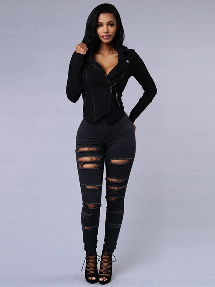High Waist Ripped Women's Skinny Jeans -