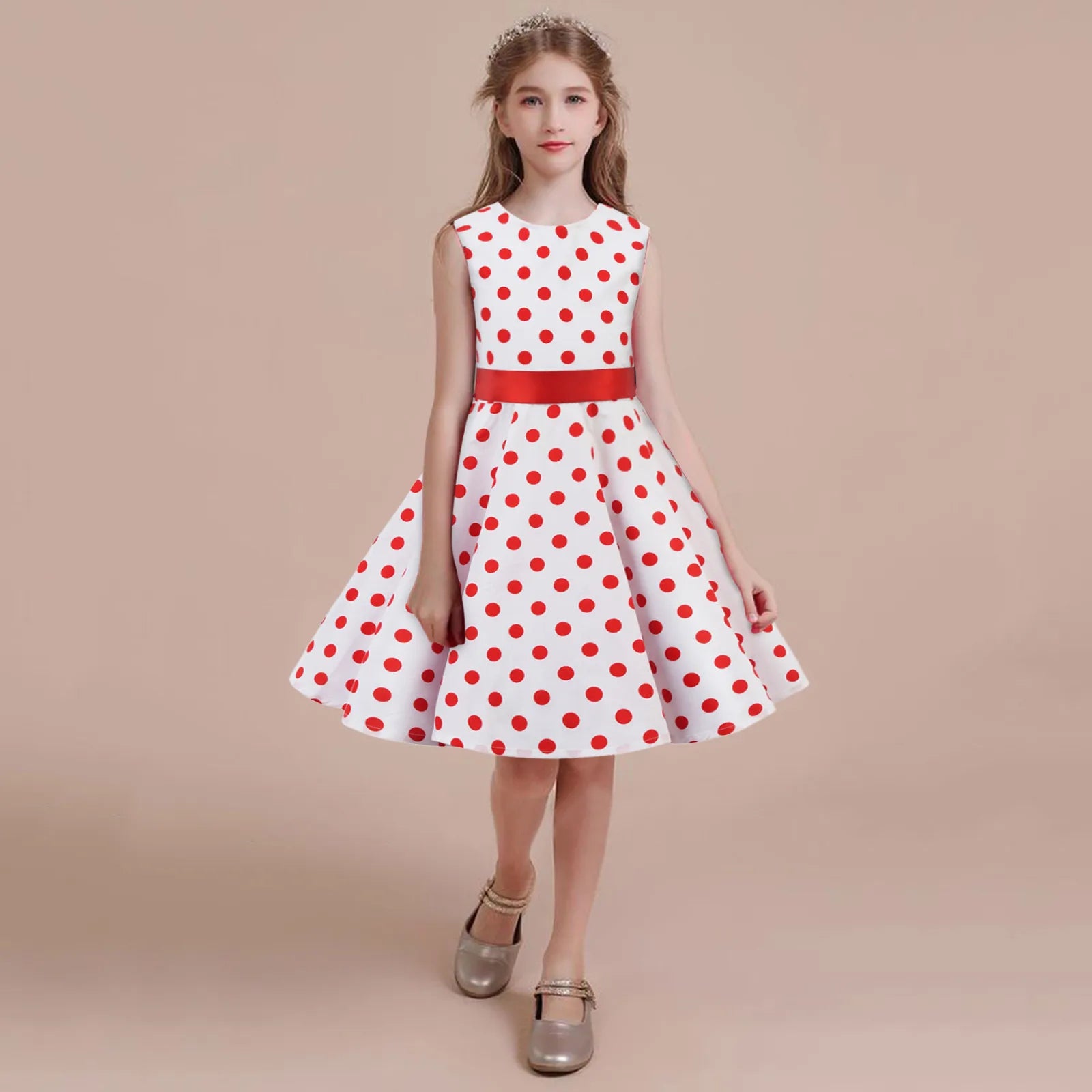 Outfits Party Sleeveless Gown Dress Kid Dots Prints Floral Children Girl Princess Clothes Girls Dresses Straight Dress -