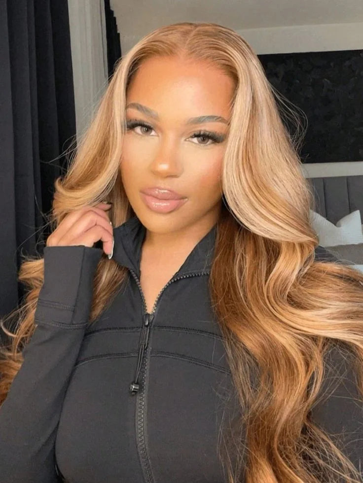 Turn heads with this 13x4 HD lace frontal wig—featuring 180% density, ombre honey blonde color, and sleek straight hair for a flawless and vibrant look! -