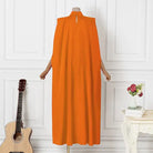 Plus Size 5XL VONDA 2023 Women Stand Collar Elegant Satin Dress Long Bat Sleeve Evening Pleated Maxi Sundress Casual Solid Robe -
