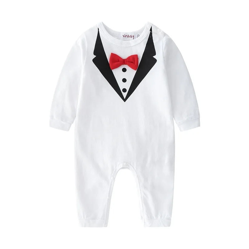 Dress your little gentleman in style with this cotton formal romper—perfect for baby boys who love to look sharp and charming! -