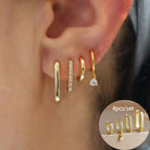 4PCS Gold Plated U-shape Hoop Earrings -