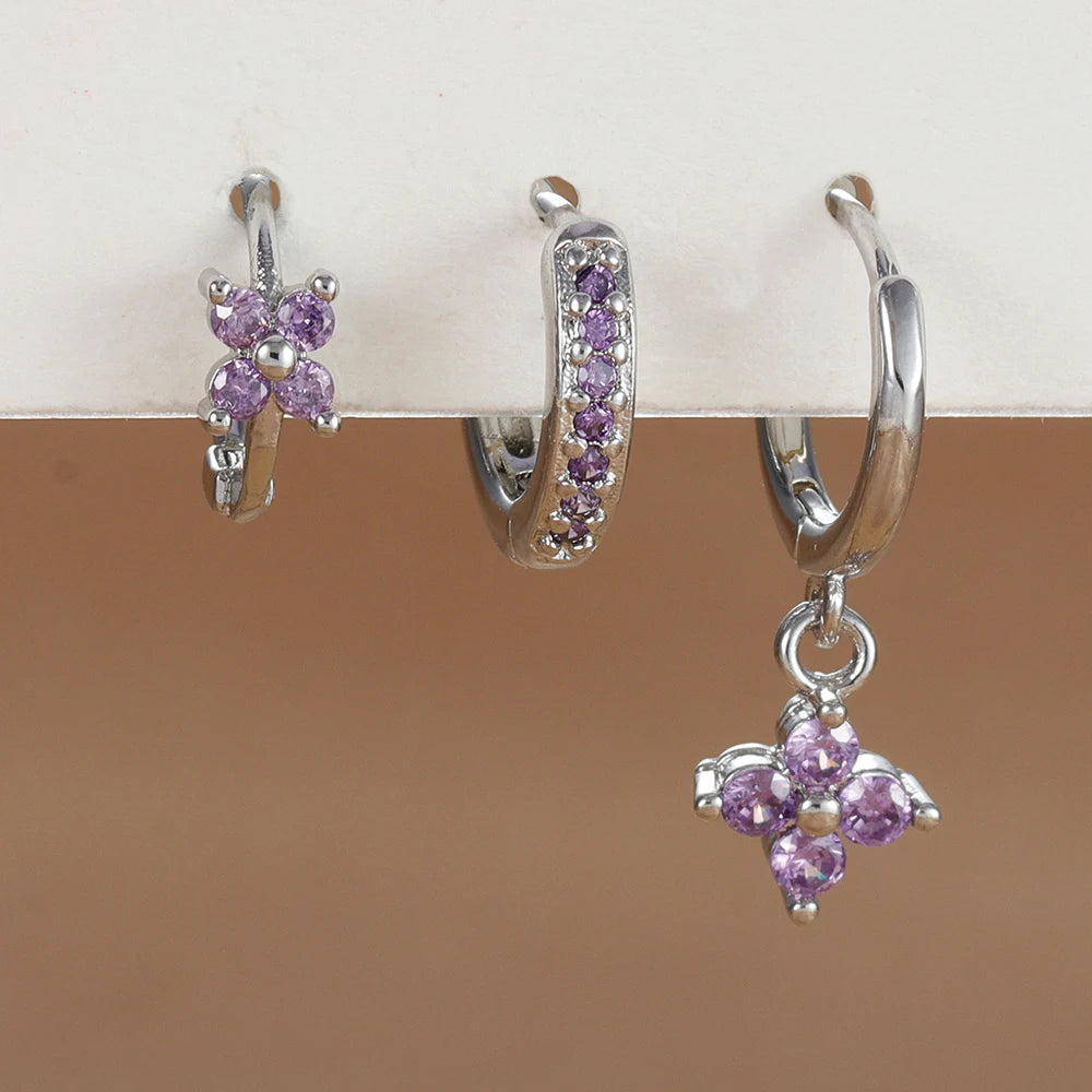 3PCS Trendy Stainless Steel Flower Drop Earring Set -
