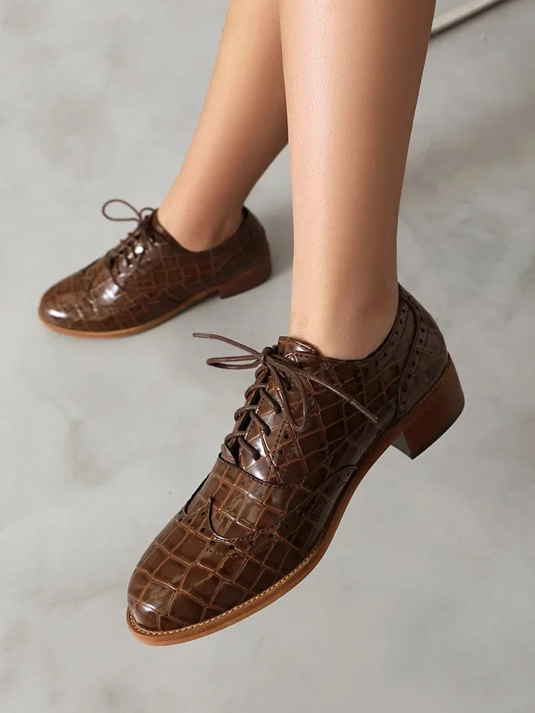 2025 Women Shoes Spring New Fashion Round Toe Lace Up Retro Single Shoe for Office Party Walk Thick Low Heeled big Size 48 775-1 -