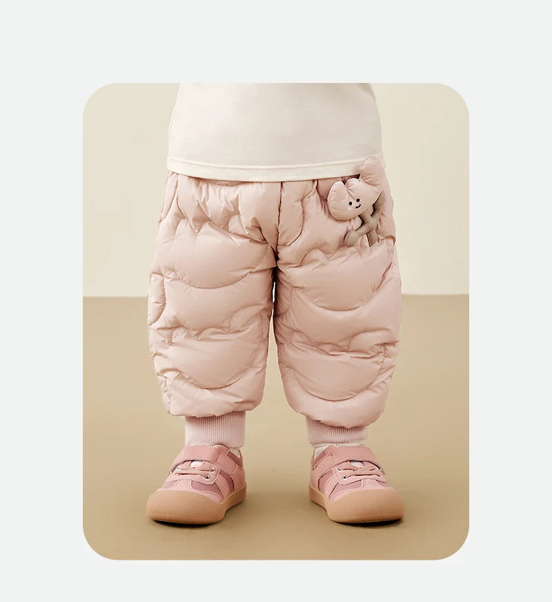 Keep your kids cozy and protected with these new style three-proof high-waisted warm down trousers—perfect for boys and girls on chilly days! -