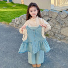 Children's Clothing Sets Girls Denim Vest + Long Sleeve Shirt + Wide Leg Pants Three-piece Suit Toddler Kids Boutique Clothes -