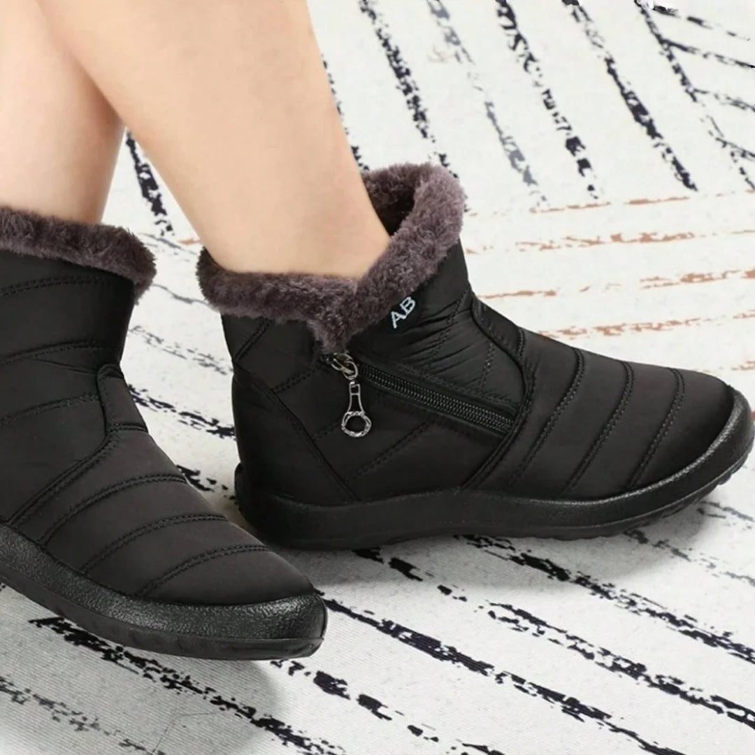Women's casual sports shoes, mid-calf thick plush waterproof cotton boots, outer zipper cotton boots -