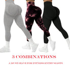 Three pairs of seamless high-waist yoga trousers, solid color + tie-dye combination, perfect for yoga, gym and running. -