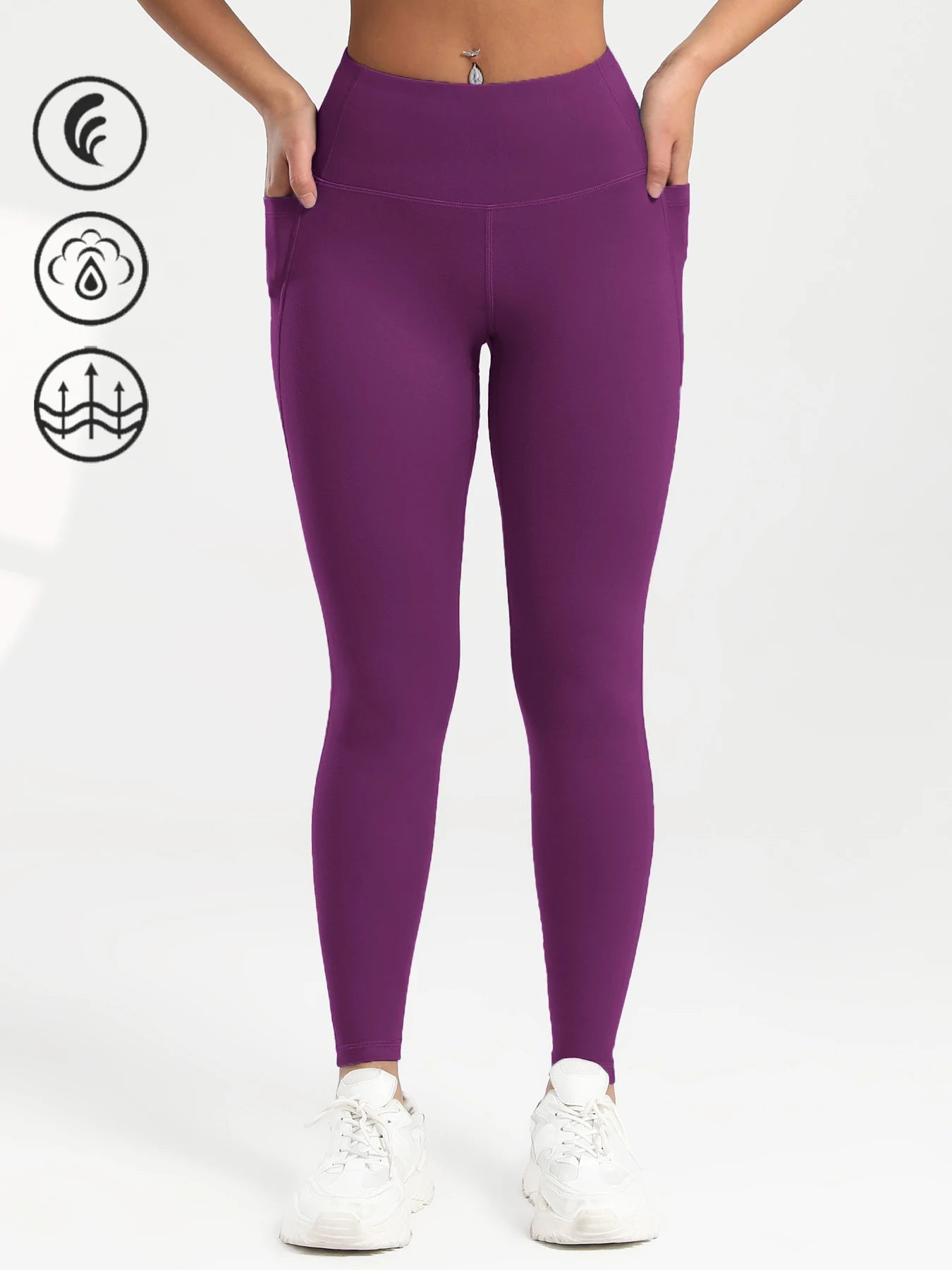 Yoga Pants with Pockets Tummy Control Butt Lifting Fitness Tights Women Solid Color Workout Leggings Sportswear -