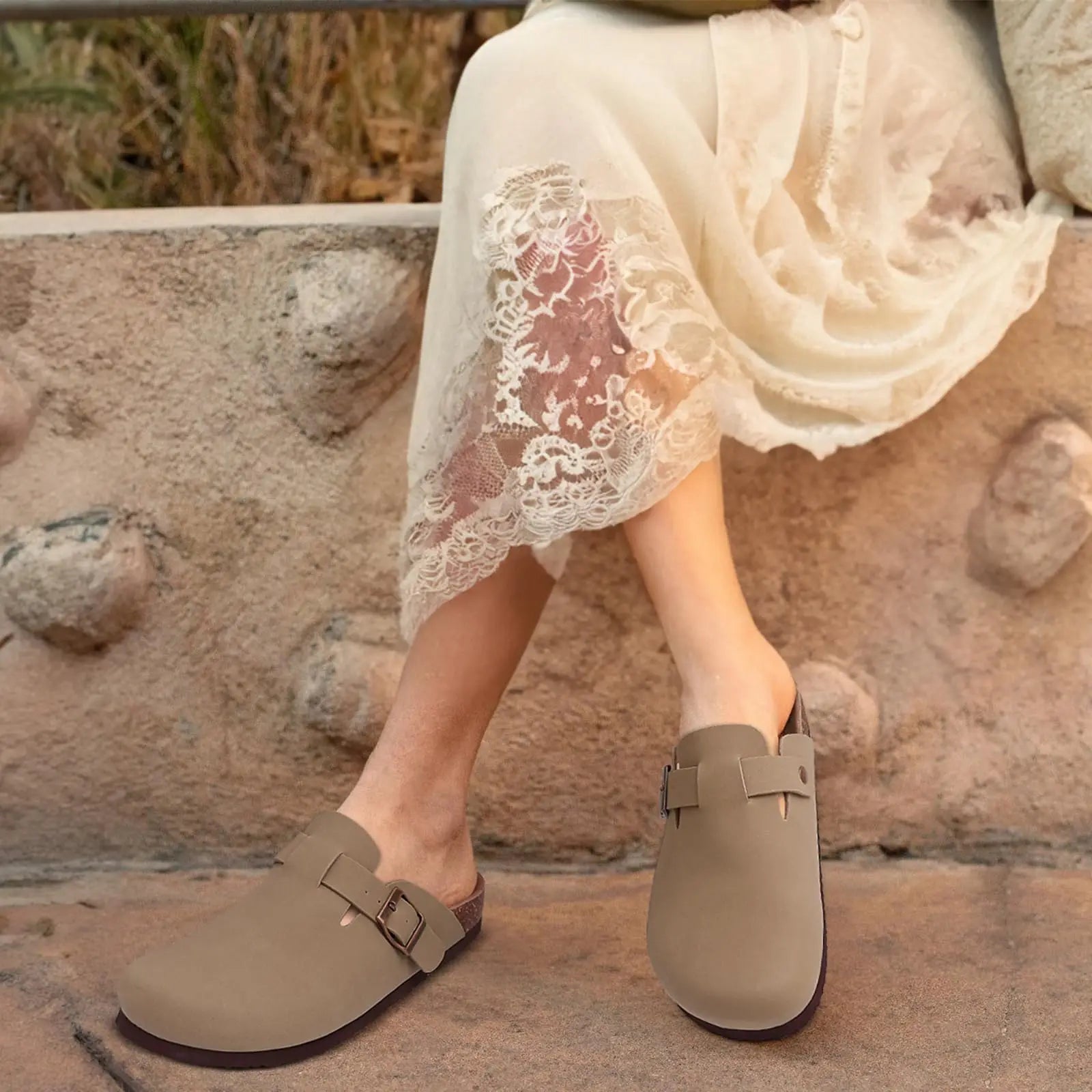 Evshine 2024 Women Cork Slides Classic Clogs For Women Fashion Mules Indoor Home Cork Suede Slippers Outdoor Soft Beach Slippers -