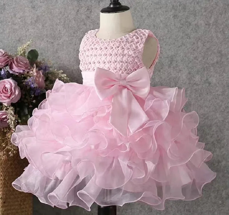 Dress your baby girl like royalty in this vintage layered princess dress—featuring pearls and perfect for infants aged 1 to 6 years! -