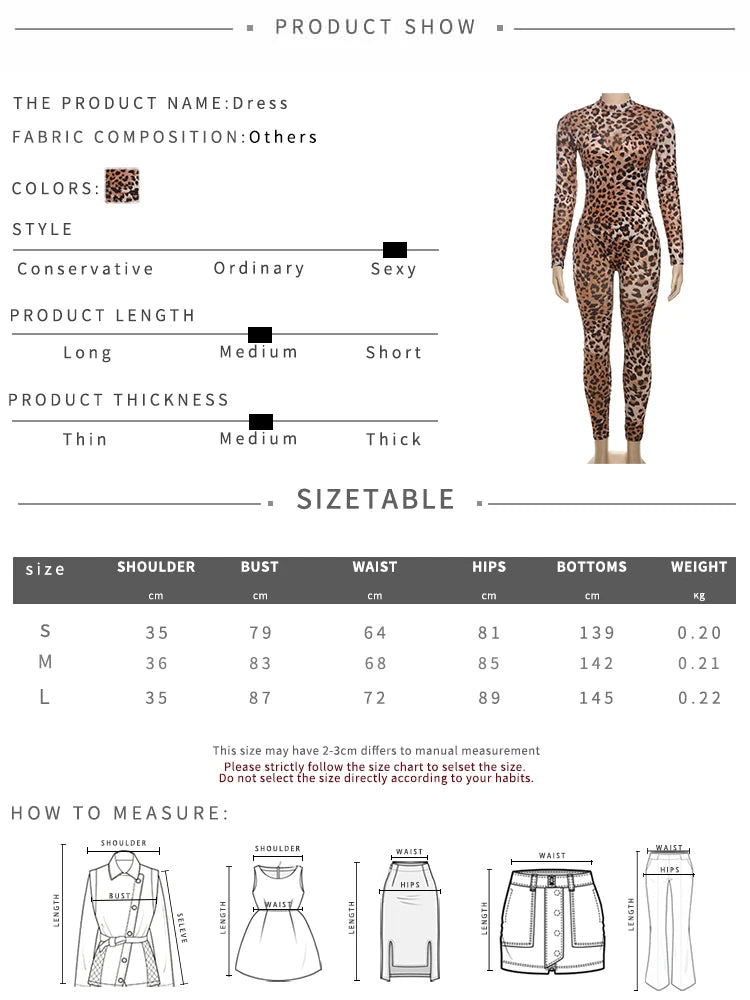 Leopard Full Sleeve Round NeckJumpsuits -