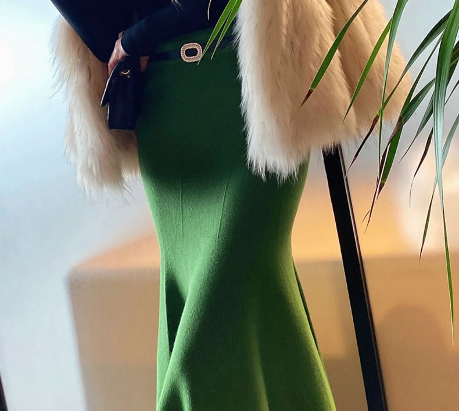 Women's Skirts Knitted Long Skirts for Women Fashion 2025 Autumn Winter Solid Color Green Vintage Slim A-LINE Skirts for Woman -