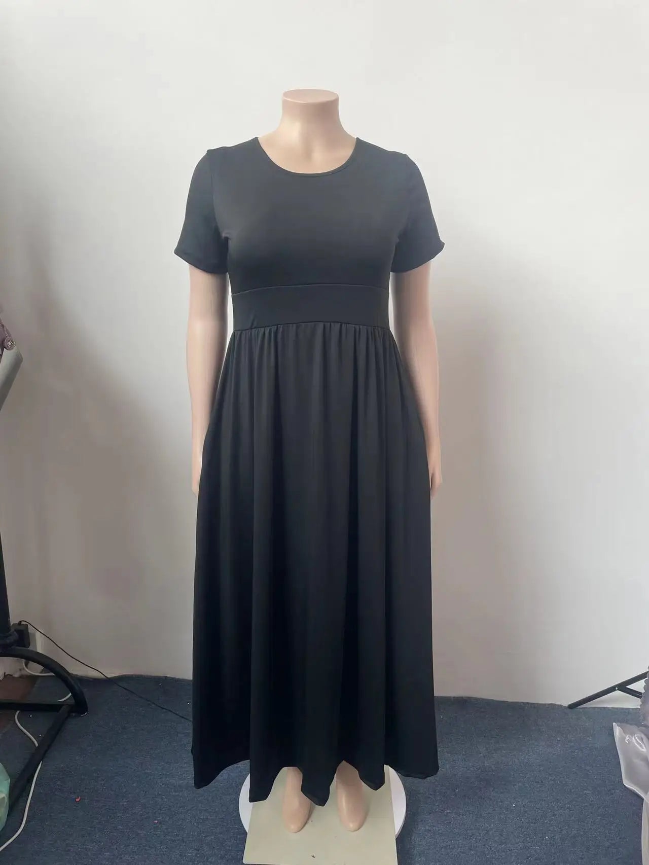 Plus Size Women Casual Dress Loose Solid Color High Waisted Short-sleeved Round Collar Ladies Dresses 4XL 5XL -