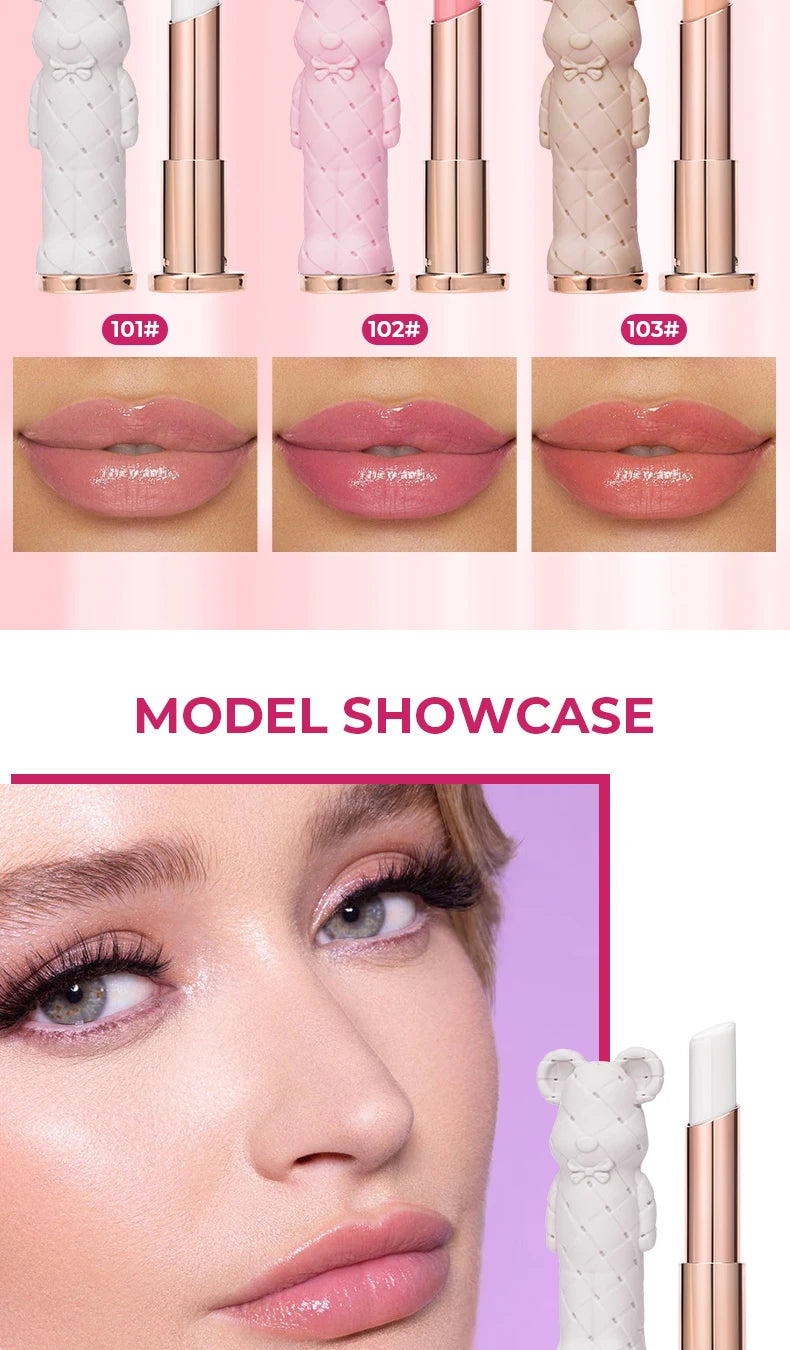 Beauty Glazed Bear Moisturizing Lipstick,Colored Lip Balm,Nourishing Lip stick,Easy To Color,Watery -