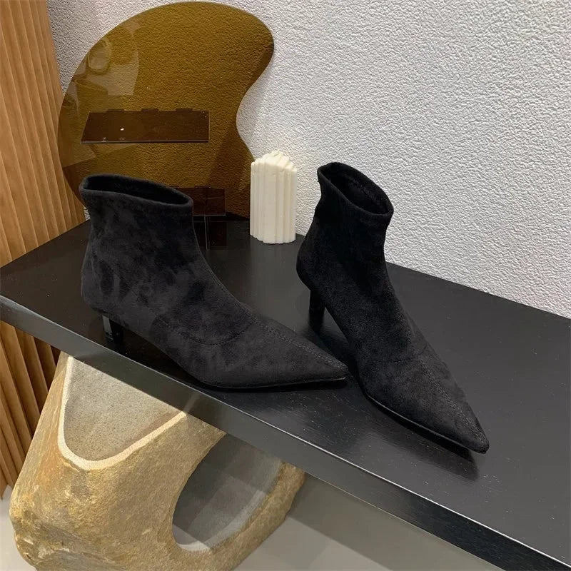 Shoes for Women 2025 High Quality Elegant Ankle Women's Boots Fashion Back Zipper Solid Office and Career Sexy Pointed Toe Boots -