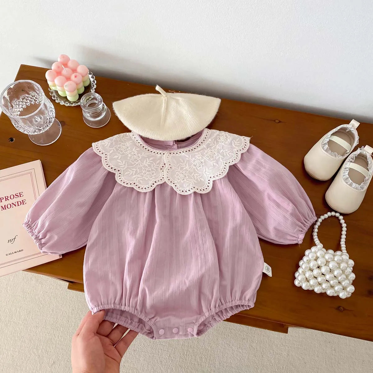 Dress your newborn in adorable style with this fashionable lace baby romper bodysuit—soft, comfy, and perfect for special moments! -