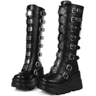 GIGIFOX Goth Metal Buckle Combat Mid-Calf Boots For Women Round Toe Platform Chunky High Wedges Cool Fashion Motorcycle Boots -