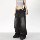 Rock a vintage vibe with these oversized retro black wide-leg jeans for women! -