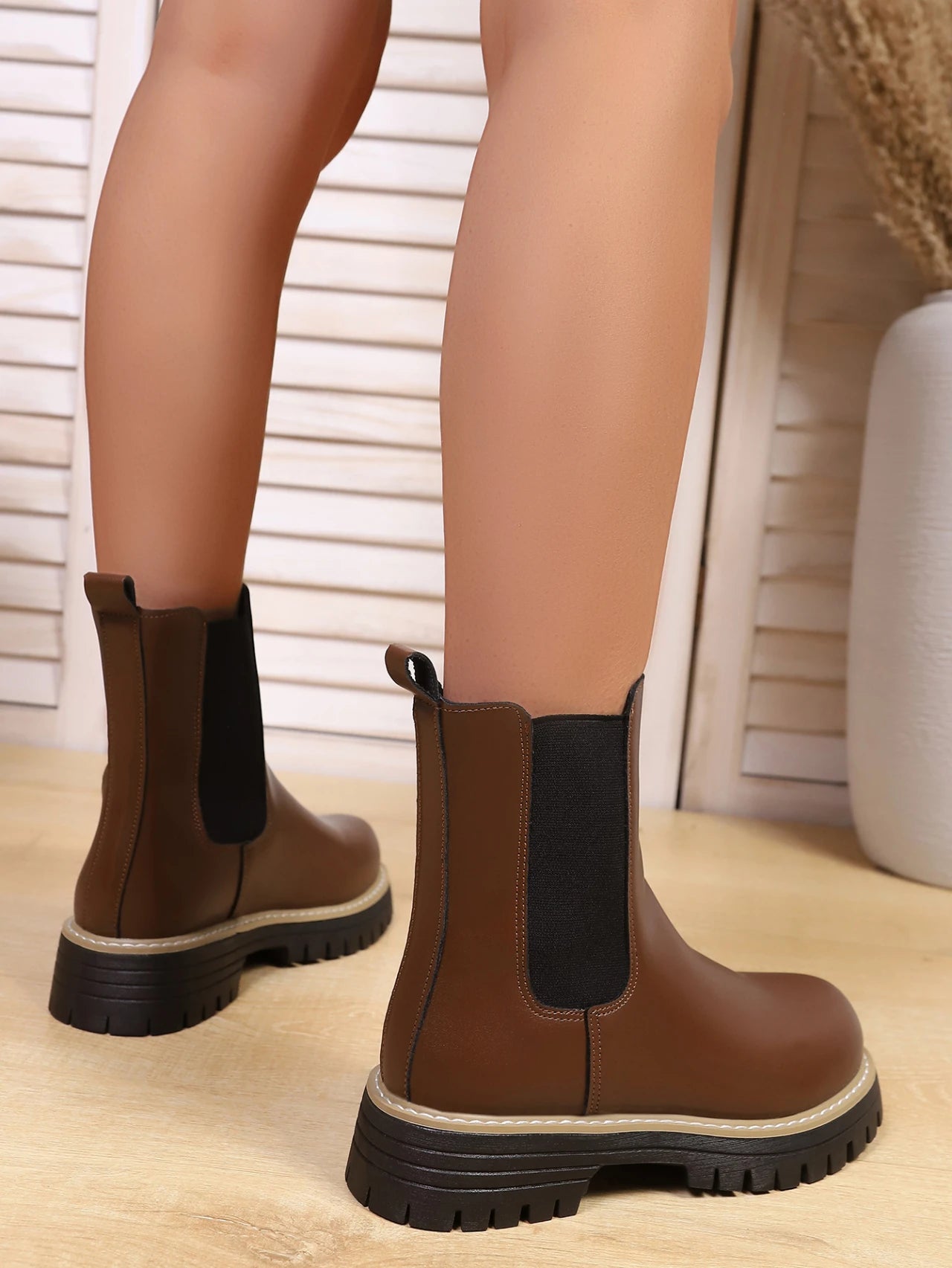 Shoes for Women Autumn and Winter New Round Toe Low Heel Women Boots Chelsea Motorcycle Boots Solid Color Casual Women Shoes 43 -
