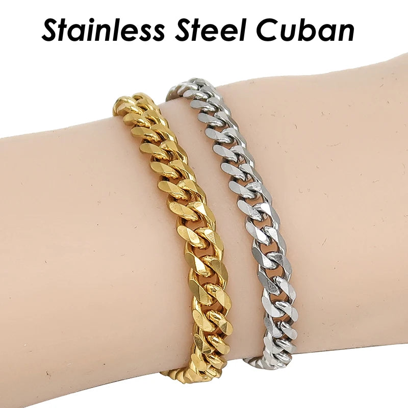 10 Pcs Cuban Bracelet Stainless Steel -