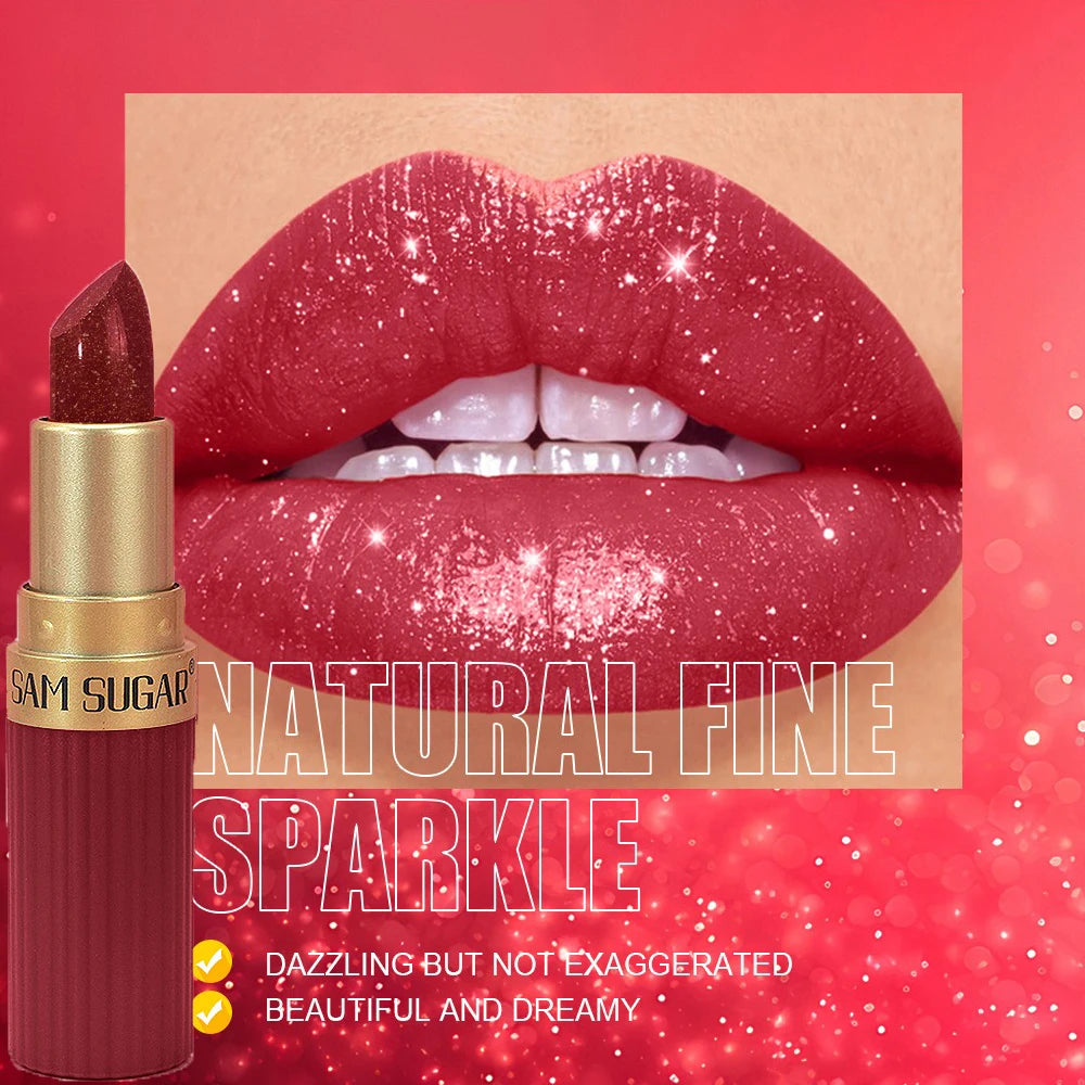 Pearlescent Pink Glitter Velvet Lipstick Metallic Waterproof Long Lasting Matte Shimmer Diamond Lipstick Women Makeup Cosmetic -