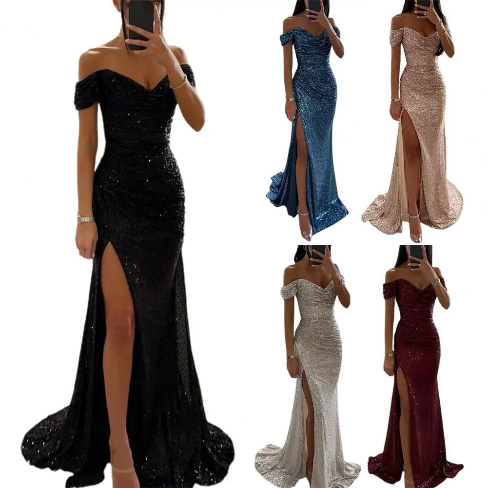 Dazzle in style with this sequin pleated maxi dress featuring short sleeves and a waist-tight silhouette—perfect for showcasing sophistication and glamour! -
