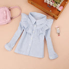 Teenage Girls Clothes Autumn Kids Blue Stripe Blouses Turn-down Collar Full Sleeve Shirt Children Cotton Tops School Girl Blouse -