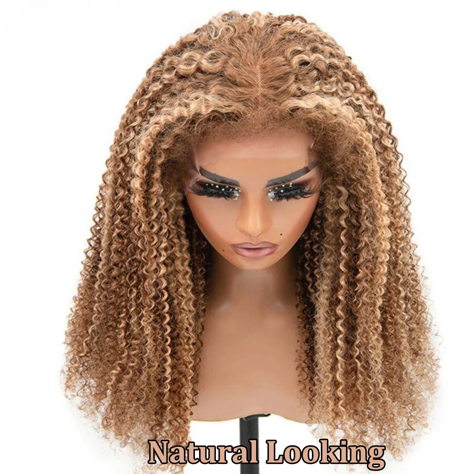 Afro Kinky Curly Blonde Highlight Human Hair 13x4 Lace Frontal Pre Plucked -