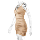 European and American summer backless sexy V-neck camisole dress women's pleated hip hugging dress -