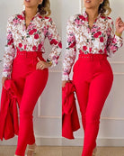 Casual Long Sleeve Shirt Pants Set -