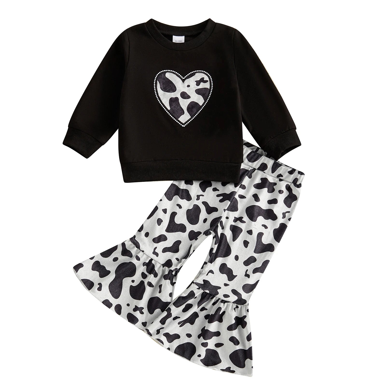Little Girls 2PCS Fall Sets Long Sleeve O Neck Tops Leopard Print Flared Pants Set -