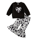 Little Girls 2PCS Fall Sets Long Sleeve O Neck Tops Leopard Print Flared Pants Set -