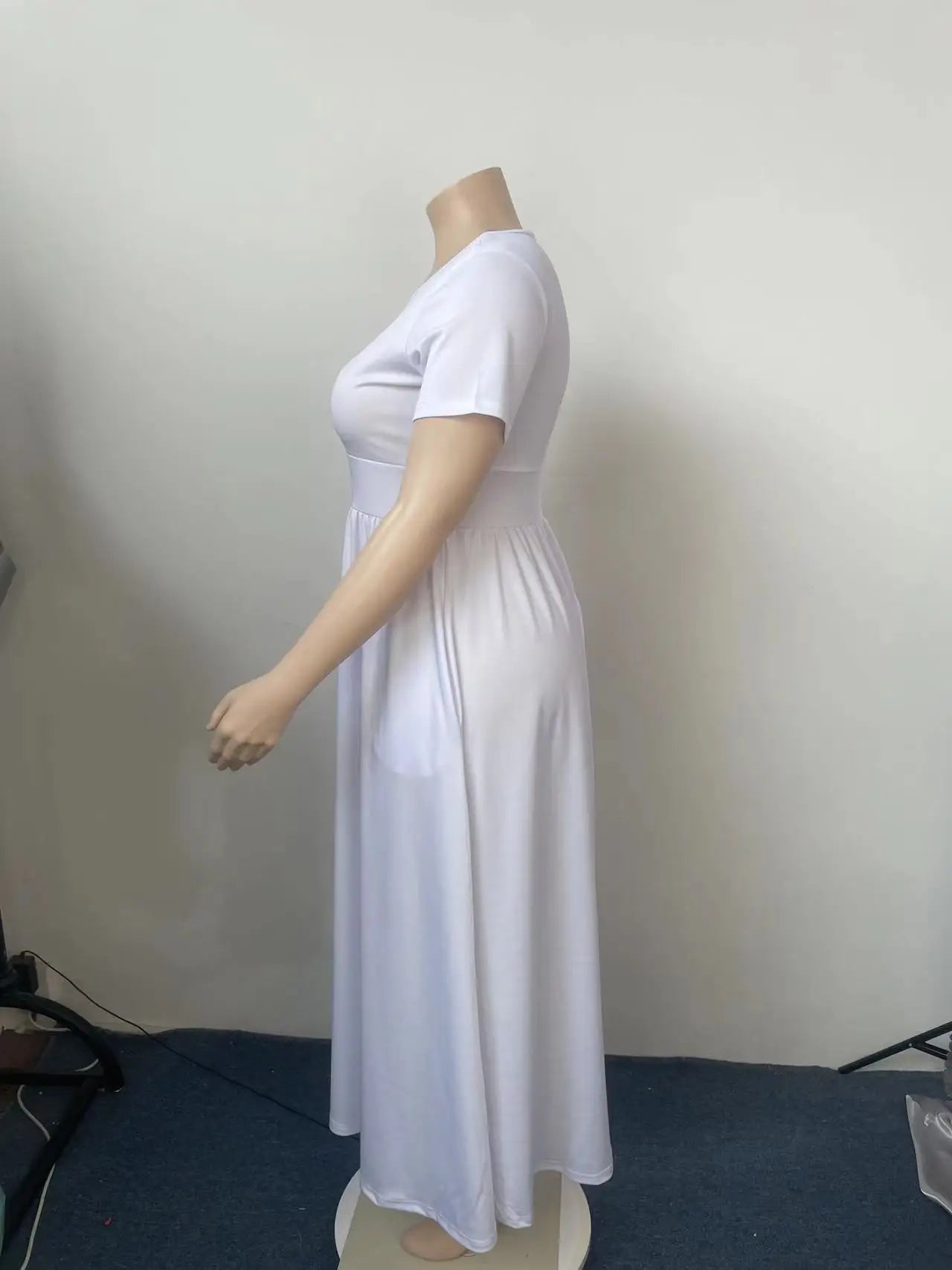 Plus Size Women Casual Dress Loose Solid Color High Waisted Short-sleeved Round Collar Ladies Dresses 4XL 5XL -