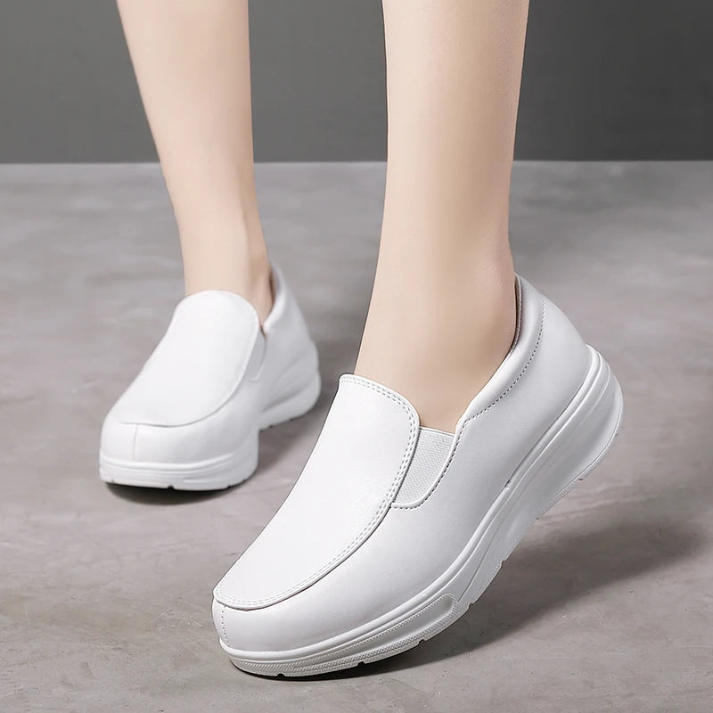Women's White Casual Leather Sneakers -