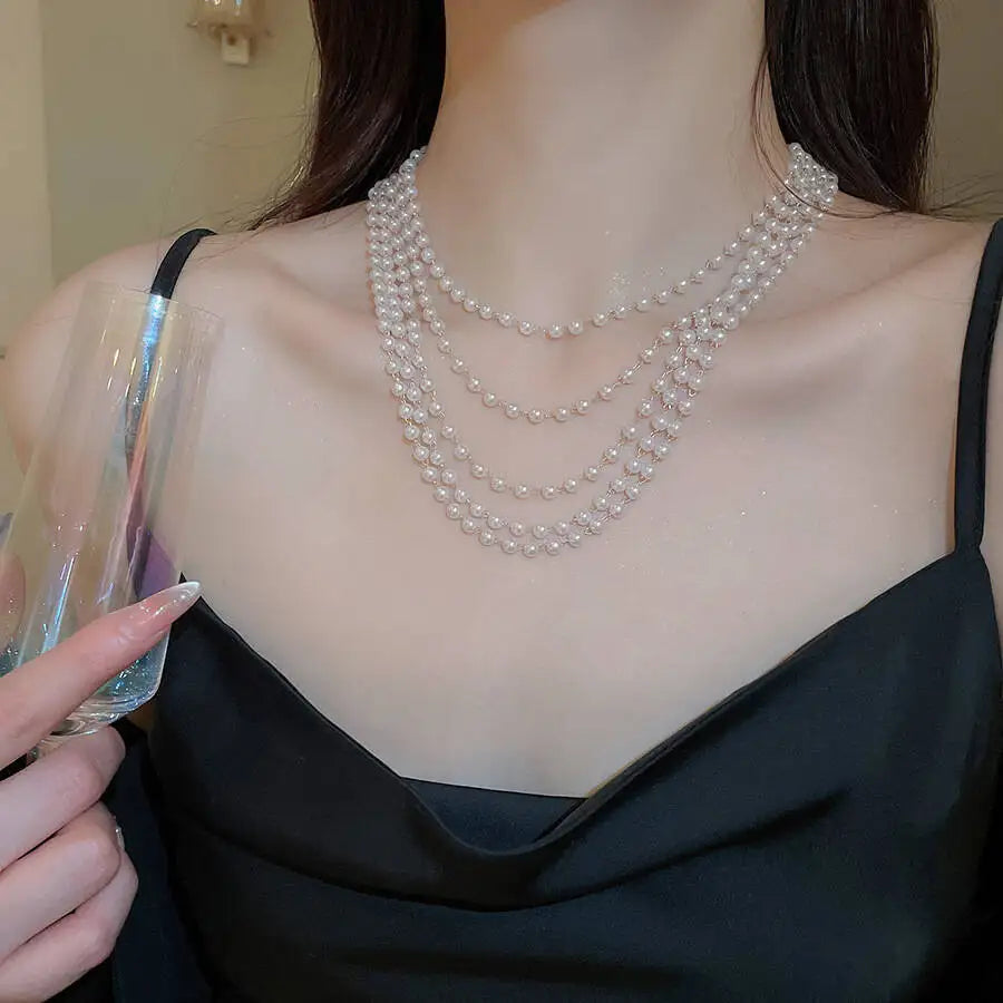 Multi-Layer Pearl Choker Necklace -