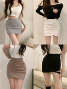 Turn heads with this girl's high-waist slim-fit short skirt featuring an irregular pleated hip design—sexy, versatile, and perfect for juniors! -