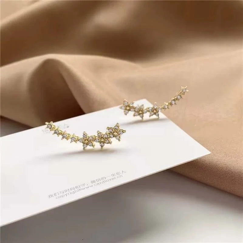 Silver Zircon Flower Star Stud Earrings for Women -